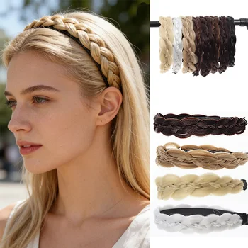 Fascia per capelli da donna sintetica con trecce larghe a spina di pesce, antiscivolo, fatta a mano, stile retrò, accessori per acconciature
