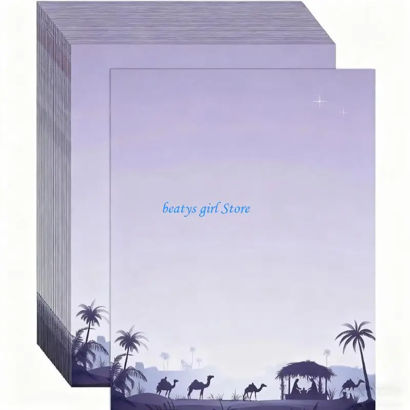 C7AB 100 PCS 크리스마스 트리 휴일 레터 헤드 크리스마스 테두리 컴퓨터 종이 편지지 용지 산타 논문에 참고 편지
