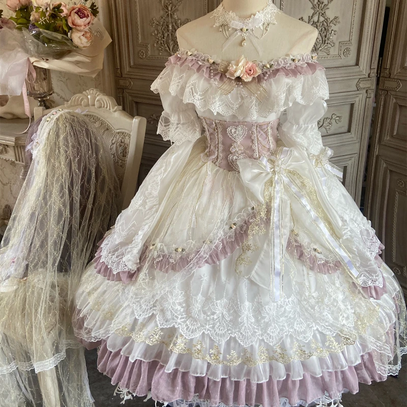 Lolita Dress Lolita Suspender Dress Lolita Cosplay Costumes Japanese Sweet Kawaii Lolita Dress Women Victorian Vintage Princess Party Wedding Dresses Girly Lace Bow Elegant Lolita Clothing