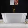 Acrylic Freestanding Bathtub Contemporary Soaking White Tub with Brushed Gold Overflow and Drain Easy to clean bathtub 4