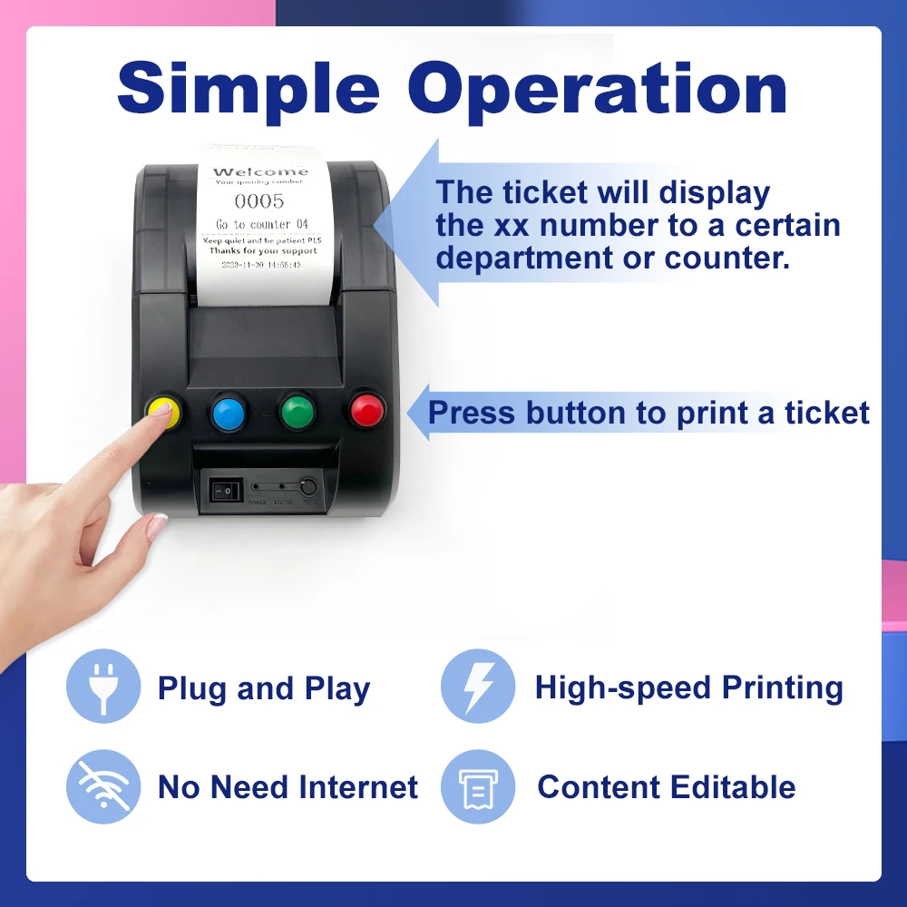 Ticket Dispenser Thermal Printer Paper Roll For Wireless Queue Call Management System Support Change Ticket Text Language wireless calling system