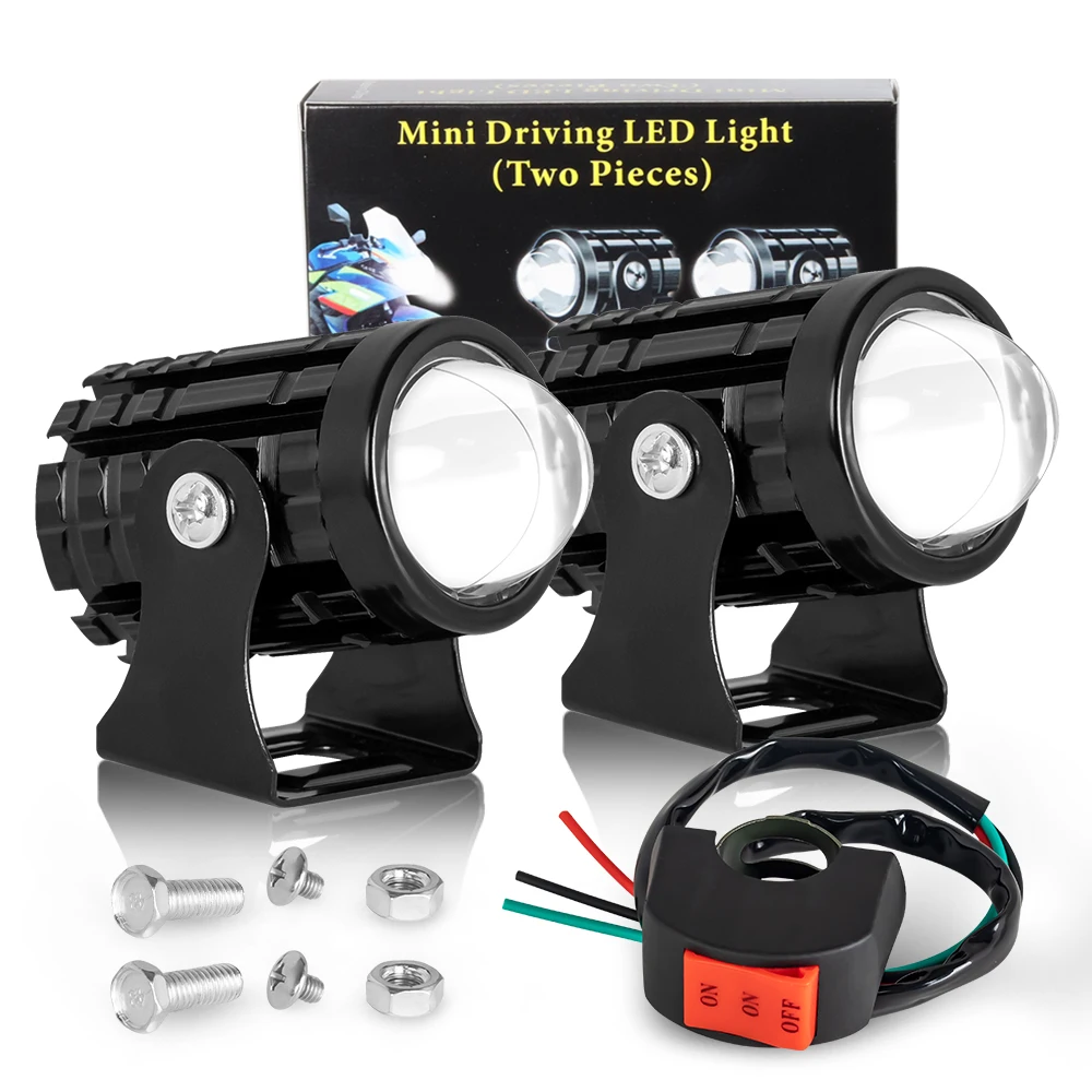 Motorcycle Headlight Led Spotlight Mini Driving Light 12V Hi/Lo Dual Color ATV Scooter Auxiliary
