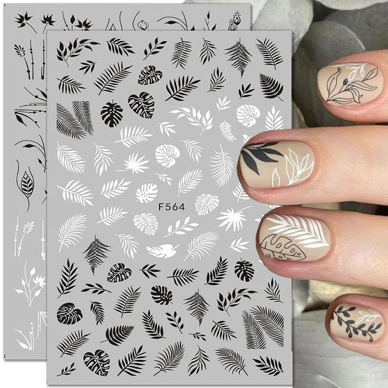 

1pcs Black White Lace Flower Leaves 3D Nail Stickers Geometry Line Nail Decals Self-Adhesive Sliders Nail Designs Manicures