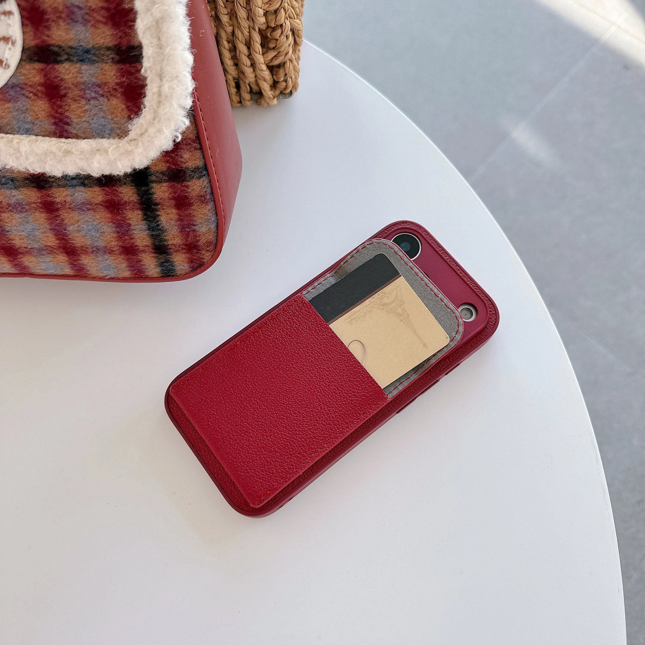 Luxury Leather Card Holder Wallet Case with Camera Lens Protection Cover