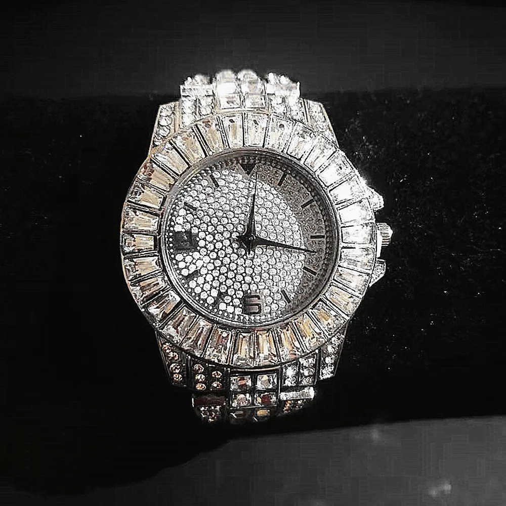 2PCS Iced Out Watch for Women Men Diamond Chain Simple Watch Bracelets for Men Jewelry Fashion Watch Set Gift Relojes Para Mujer