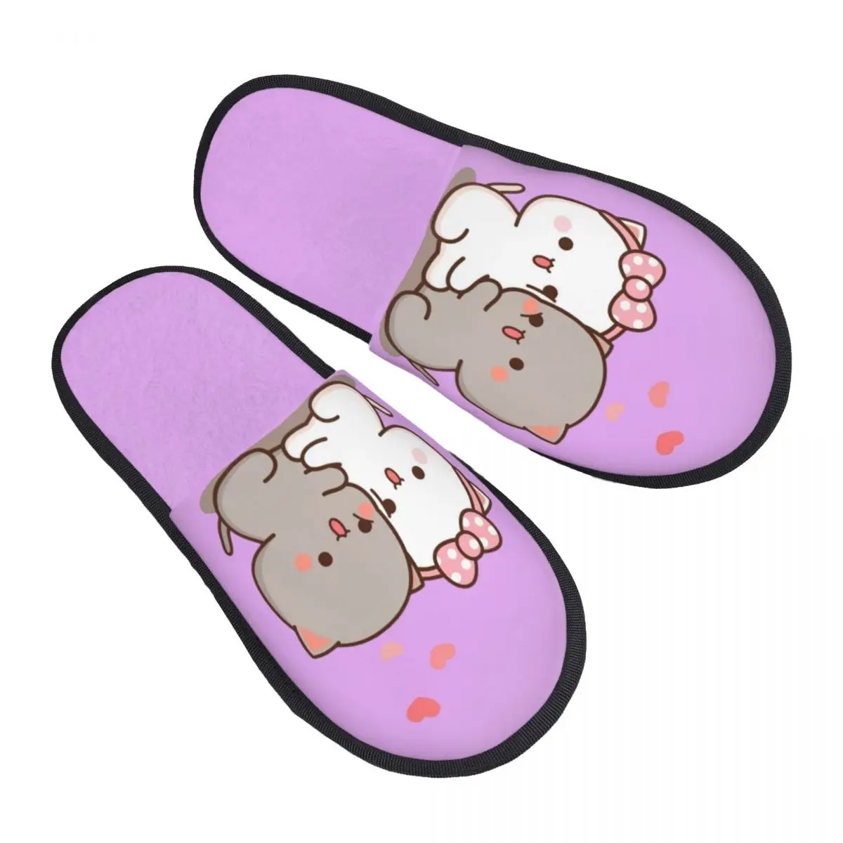 

Peach And Goma Guest Slippers for Bathroom Women Custom Print Cartoon Couple Mochi Cat House Slipper