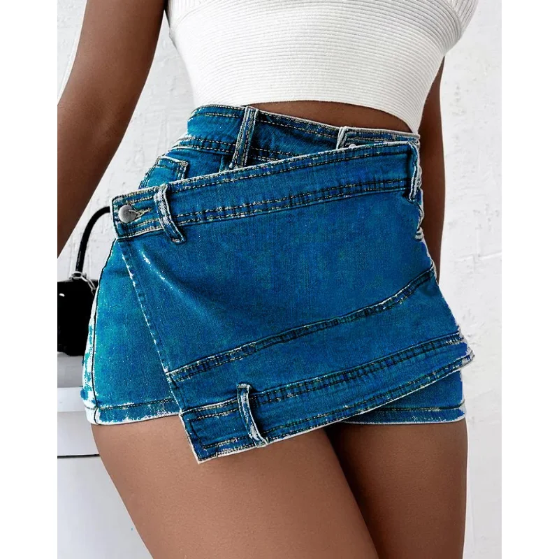 Irregular Shorts Women Summer Denim High Waisted Sexy Cropped Pants Without Elastic Fit Denim Shorts