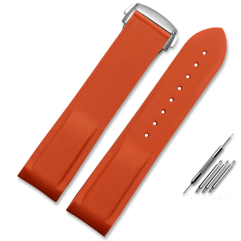 Premium Curved End Rubber Silicone Watch Strap in Blue, Black, and Orange (20mm, 22mm)
