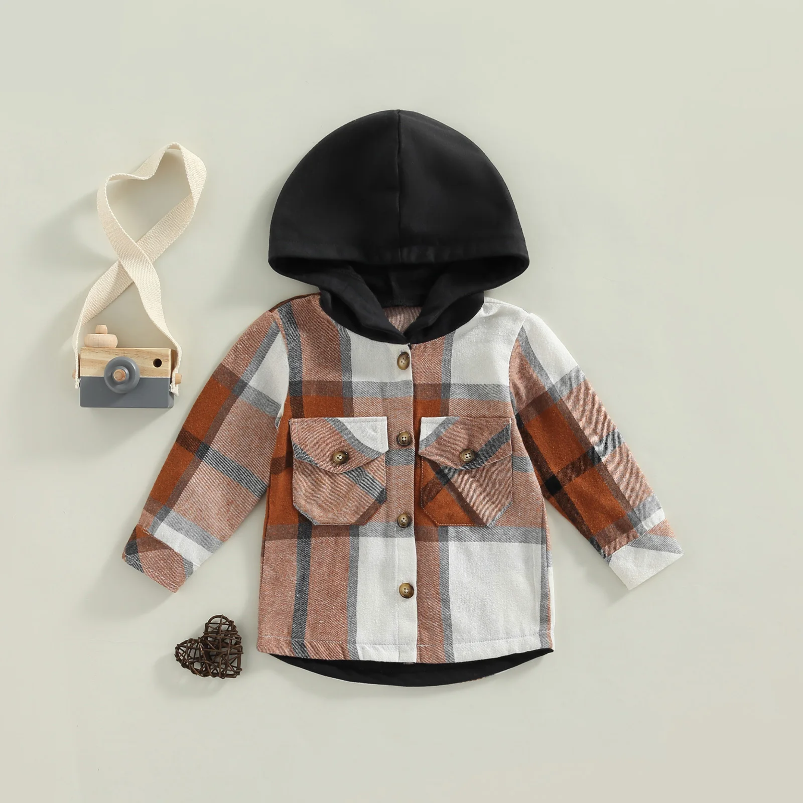 Citgeett Autumn Kids Boys Shirt Coat Plaid Long Sleeve Tops Casual Hooded Outwear Spring Clothes