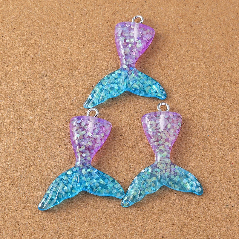 10 Stück hübsche Pailletten-Meerjungfrauenschwanz-Charms-Anhänger für Schmuckherstellung, Halskette, Ohrringe, DIY, Frauen, Mädchen, Schmuck, Geschenke – Detail 3