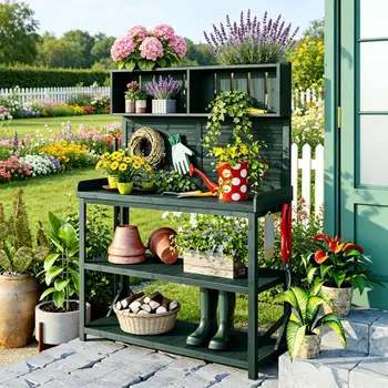 Rustic Wooden Potting Bench 2