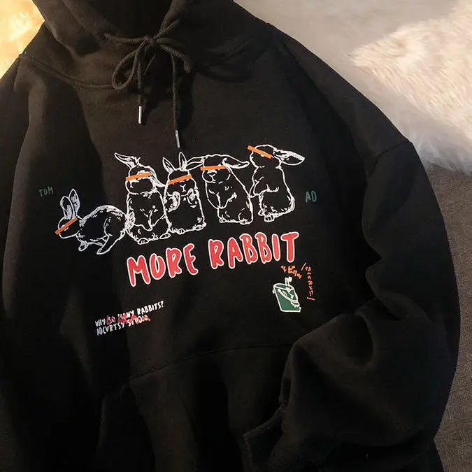 

Women Sweatshirt For More Rabbit Print Winter Korean Style Fashion Hoodies Kawaii Oversized Hooded Polyester goth hoodie