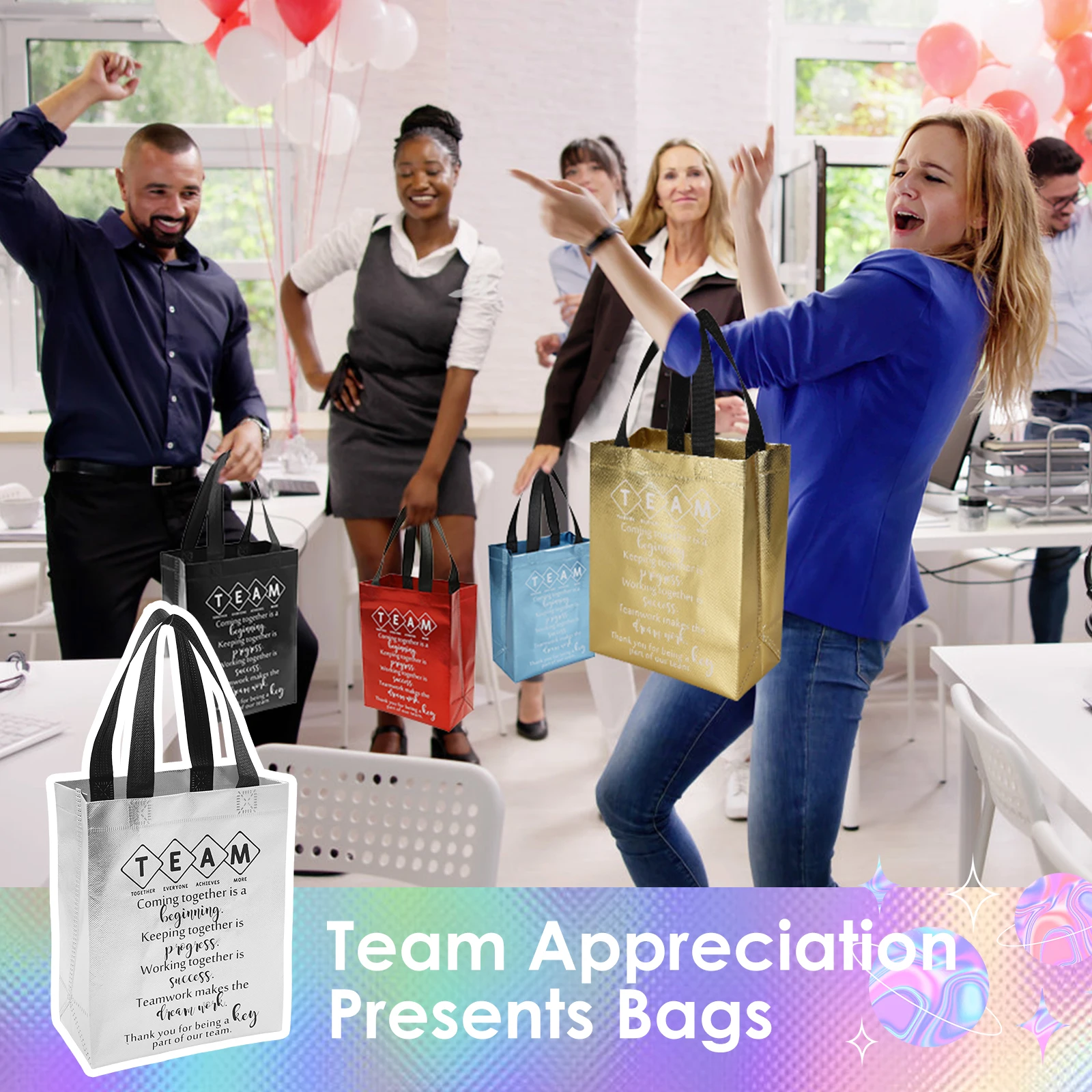 30/60Pcs Team Appreciation Present Bag Nonwoven Waterproof Gift Bag with Handles 10 Colors Gift Packaging Handbags for Festivals