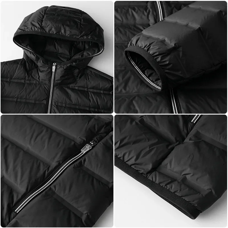 Men Quilted Down Ultralight Winter Coat Hooded Business Casual Regular Puffer Jacket Keep Warm