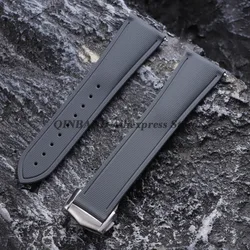 Premium Soft FKM Rubber Watch Strap with Woven Pattern and Deployant Buckle, Quick Release Bracelet - 22mm (Grey - Silver  Buckle)