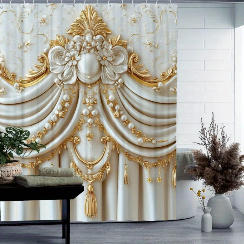 Exquisite Flower Pattern Shower Curtain | Waterproof & Machine Washable, Ideal for Home, Hotel, and Room Decor, One-Piece 5