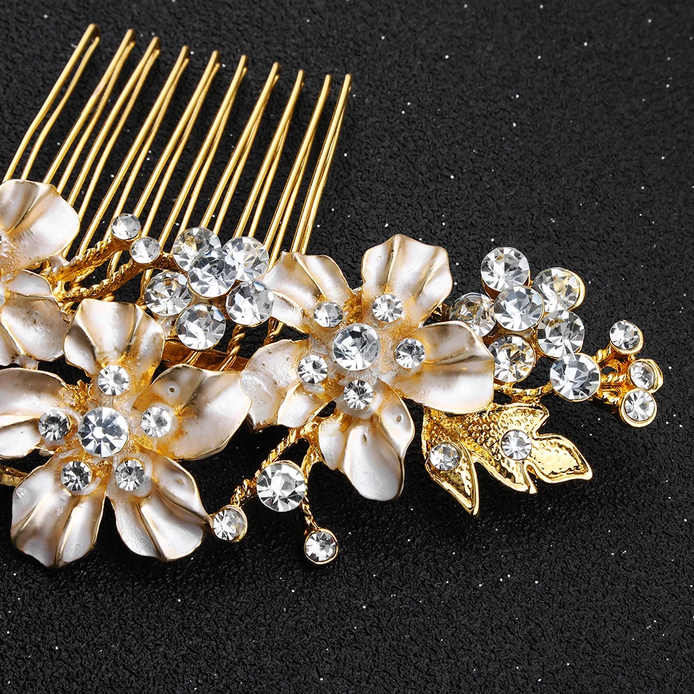 Gold/Silberfarbene Metall-Haarkämme, handgefertigte Hochzeits-Haarkämme für Bräute, blumenförmige Haarspangen, Hochzeits-Accessoires – Detail 7
