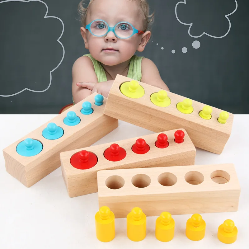 Bunte Holz Blöcke Zylinder mit Brett Montessori Kinder Holzspielzeug 