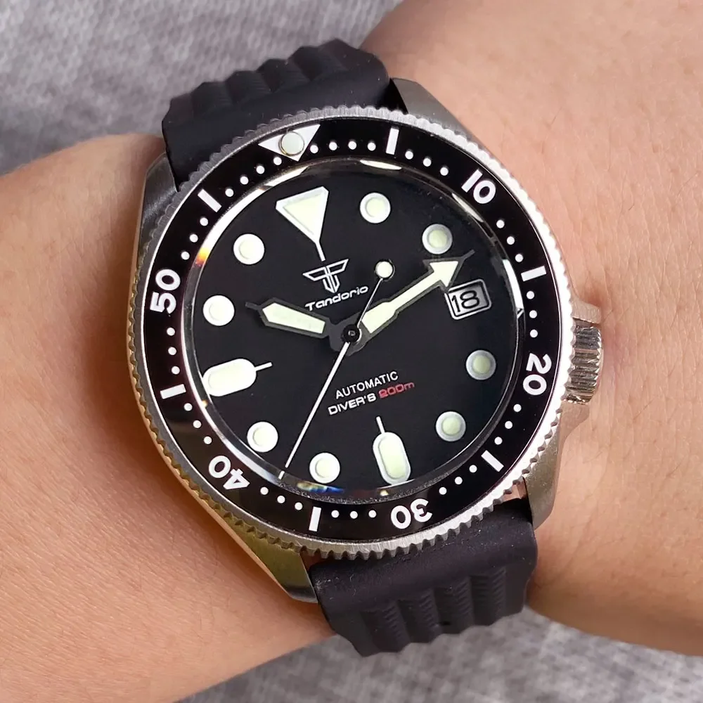 37Mm Tandorio 200M Diving Japan Nh35A Movimento 120 Click Vetro Zaffiro Orologio Automatico Da Uomo Data Cinturino Waffle 3.8 Corona Luminosa