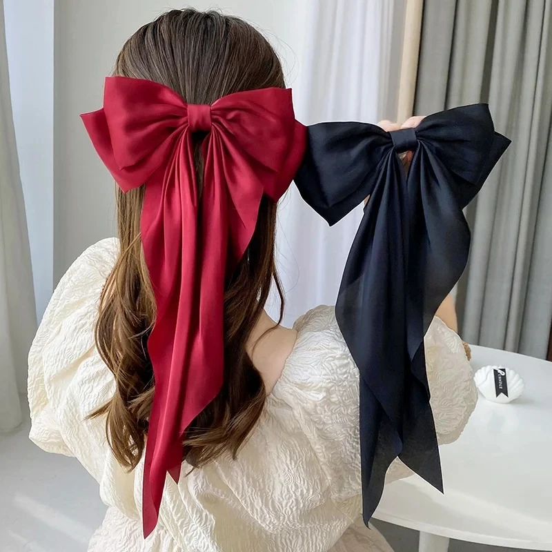 New Red Bowknot Hairpin for Women Fashion Hair Clip Fabric Korean Long Ribbon Butterfly Hairpin Girl Hair Accessories