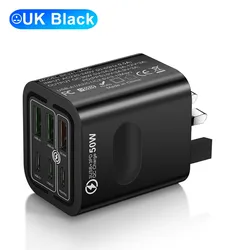 PowerPro 100W Multi - Port Fast Charger with EU/US/UK Plug Options - UK Plug Black
