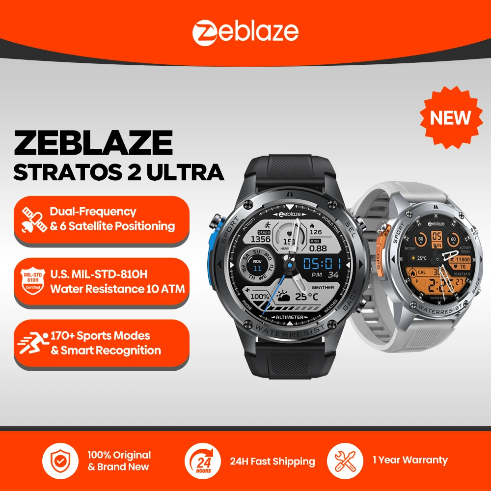 Zeblaze Stratos 2 Ultra GPS Smart Watch Built-in Compass Barometric Altimeter Dual-band GNSS Voice Calling 10 ATM