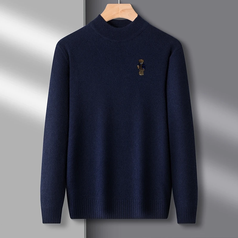 Heiße Verkäufe Marke Luxus männer Stricken Pullover Mock Neck Bär Stickerei Verdicken Pullover Herbst Winter Weiche Warme Business männer tragen – Detail 19