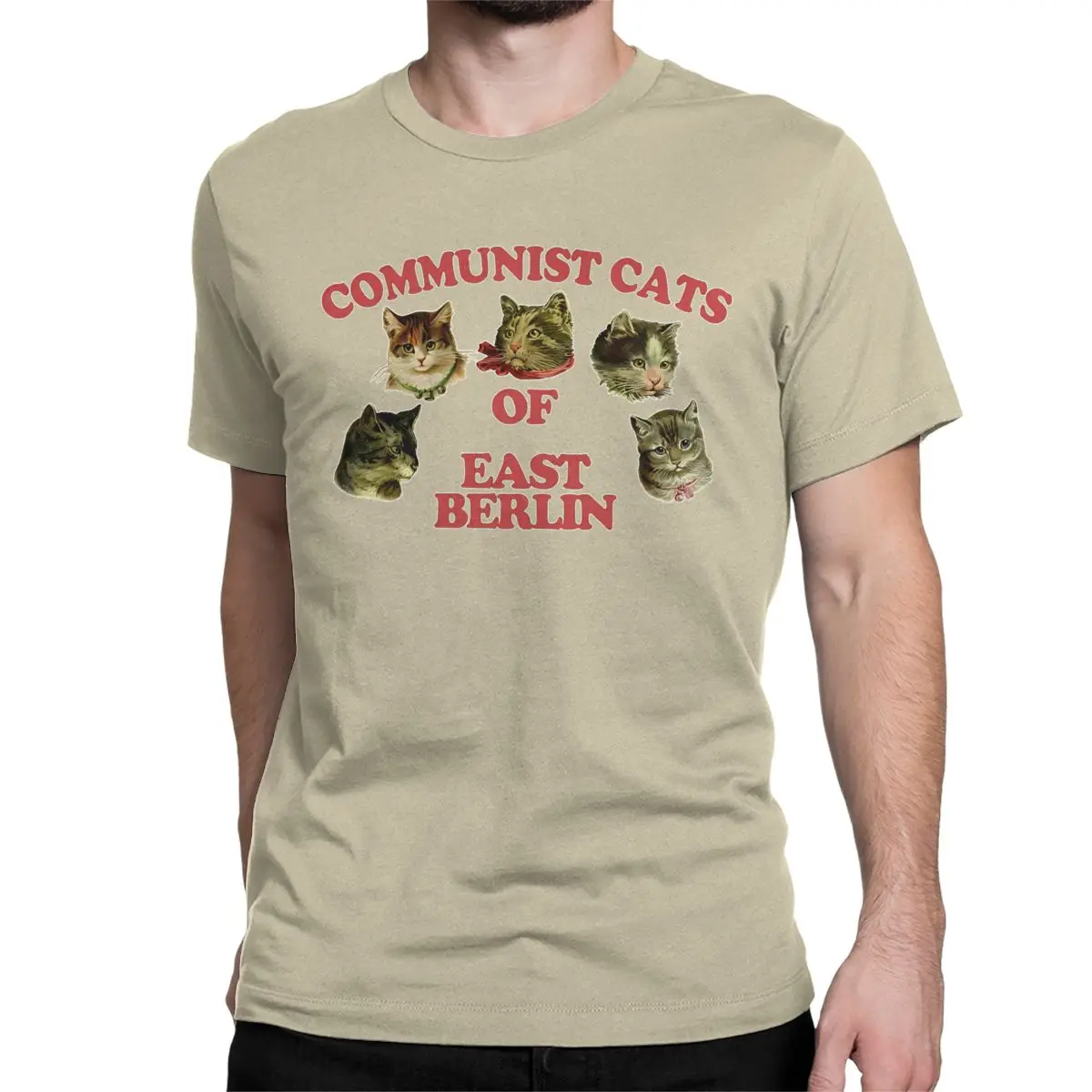 Camisetas de algodón con cuello redondo y manga corta con estampado de gatos comunistas de Berlín Oriental para hombres y mujeres.