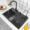 Black Nano Washer Kitchen Sink Stainless Steel Multi-Function with Trash Can Hidden Single-Slot Bar with Cover Plate Wash Basin 1