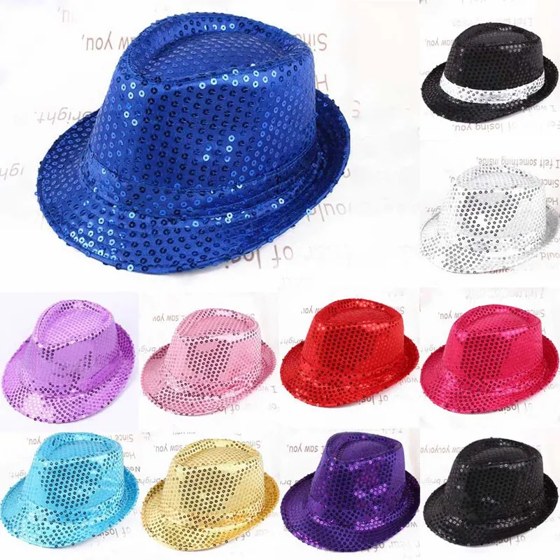 

Glitter Sequins Jazz Hat Wedding Party Performance Costume Unisex Dance Beading Caps Show Stage Props Fedoras Shiny Cowboy Hats