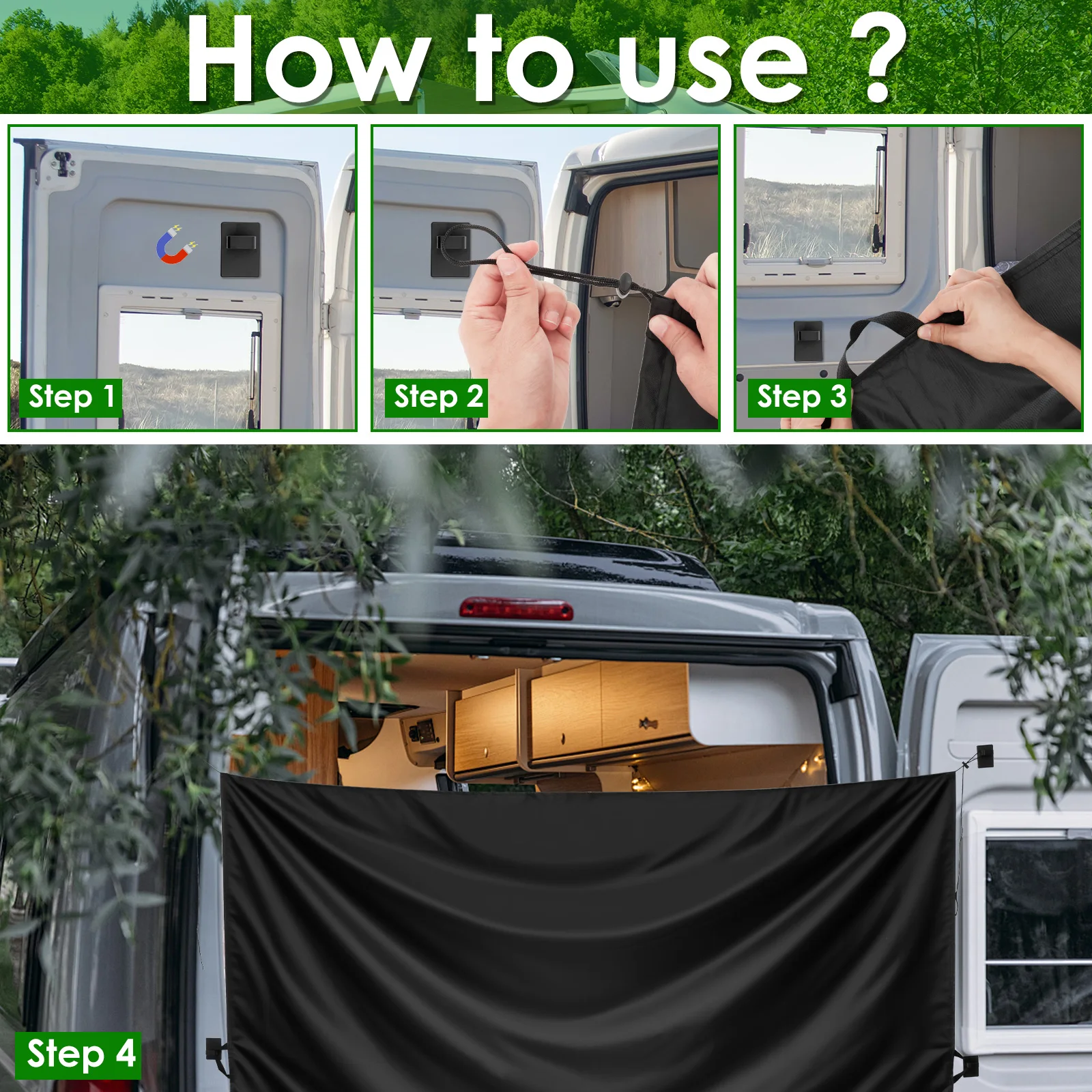 Car Divider Privacy Curtain 420D Oxford Cloth Vehicle Private Sun Shade with Magnetic Hook Double Layer Black Car Window Shade