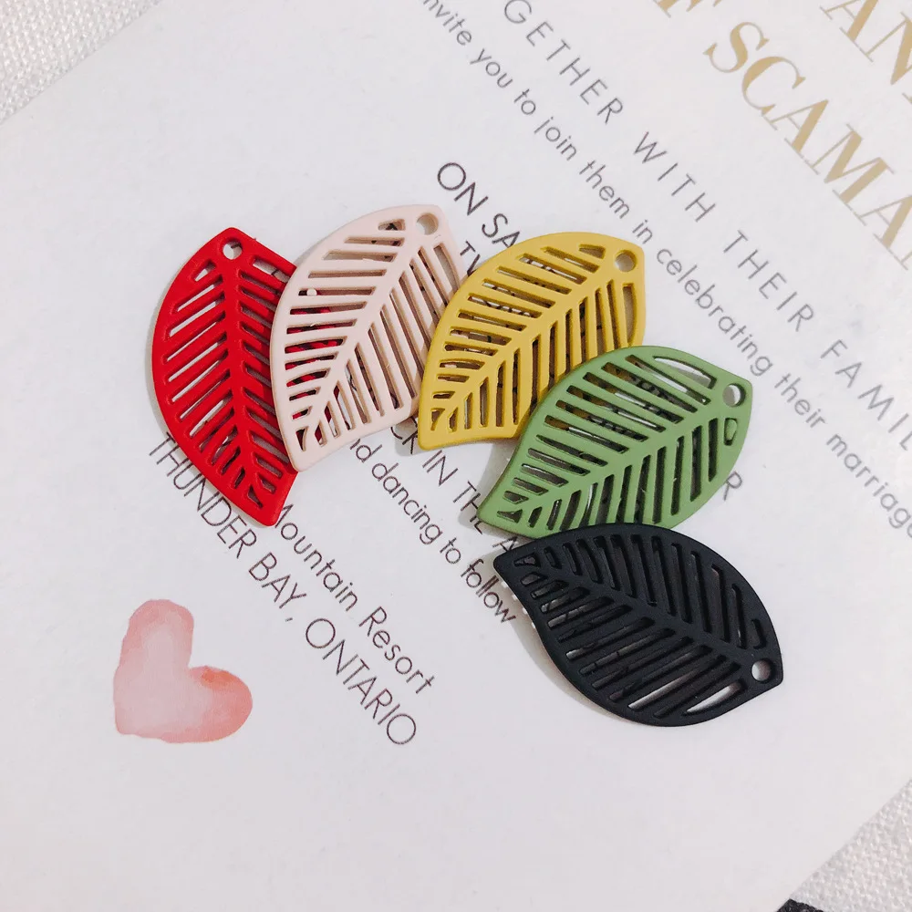 

10ocs Handmade Alloy Leaf Pendant Charms Hollow Colorful Necklace Bracelet Earrings Pendants for Diy Jewelry Making Supplies