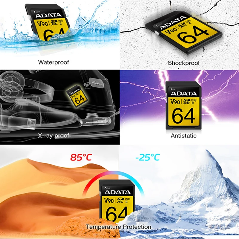 ī޶  ADATA SD ī, ÷ ޸ ī, U3 8K  ִ 290 MB/s Ʈ HD  ī, V90 SDXC, 64GB, 128GB