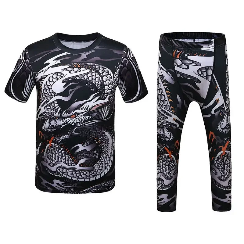 Sports Apparel Snake Kids jiu jitsu MMA T-shirt+Pant Bjj Rashguard KickBoxing Set Boy Children Muay Thai Shorts MMA Clothing Compression Tights