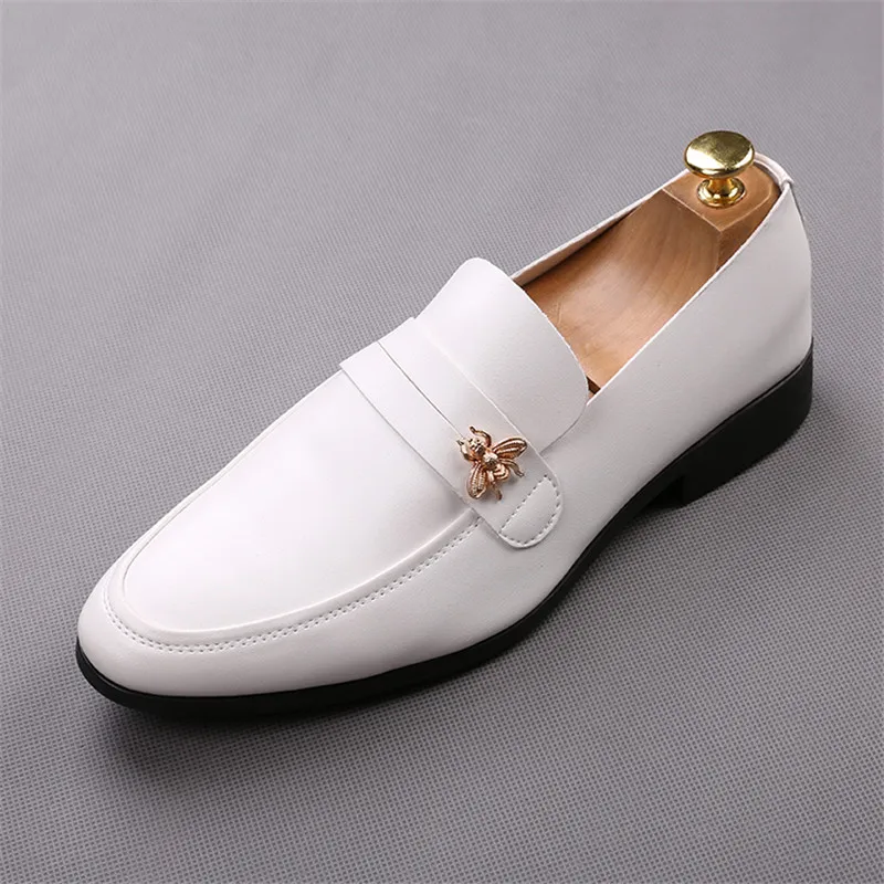 mens white shoes with gold buckle