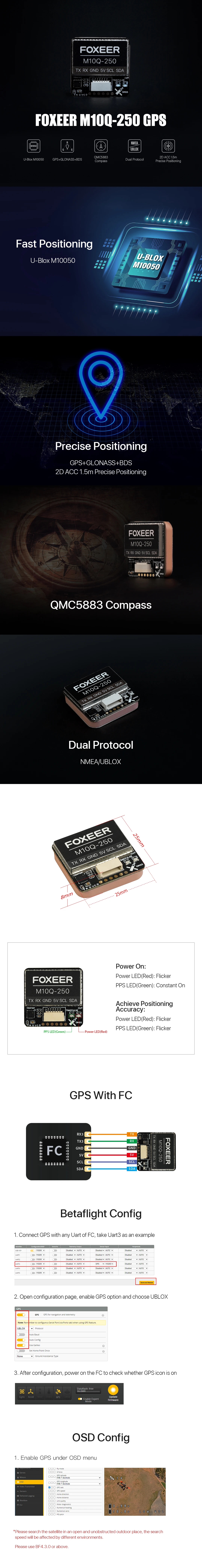 Description Picture 3 of itemFoxeer M10Q-250 / M10Q-180 / M10Q-120 M10 Dual Protocol GPS Module Built-in QMC5883 Compass Ceramic Antenna for FPV Long Range