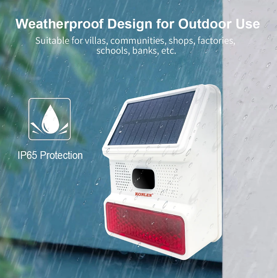 433mhz Strobe Solar Siren Outdoor Wireless Burglar Home Alarm System Kit Securit
