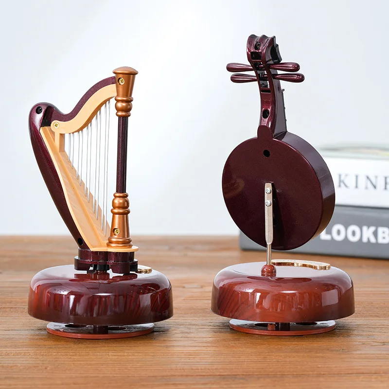 New Product Ideas Mini Wooden Violin Guita Shaped Music Box Rotating Instrument Music Box for Christmas Valentine's Days