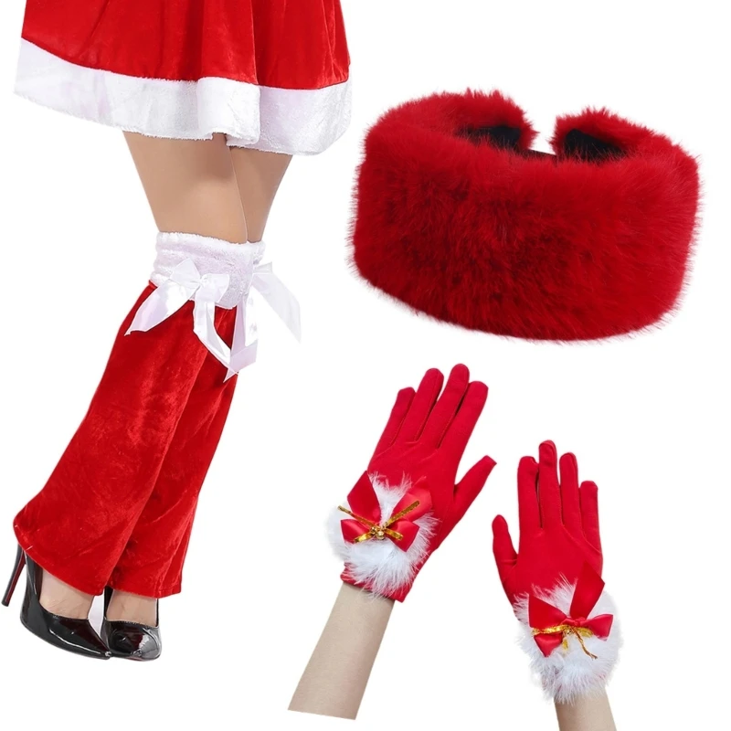 Guantes navideños Papá Noel, accesorios para disfraces, gorro Papá Noel, calentadores piernas rojos