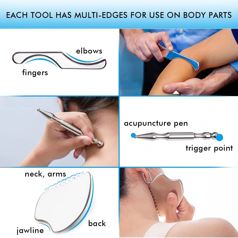 IASTM Stainless Steel Gua Sha Scraping Tools Muscle Scraper For Soft Tissue Physical Therapy Neck Face Body Massage Tools
