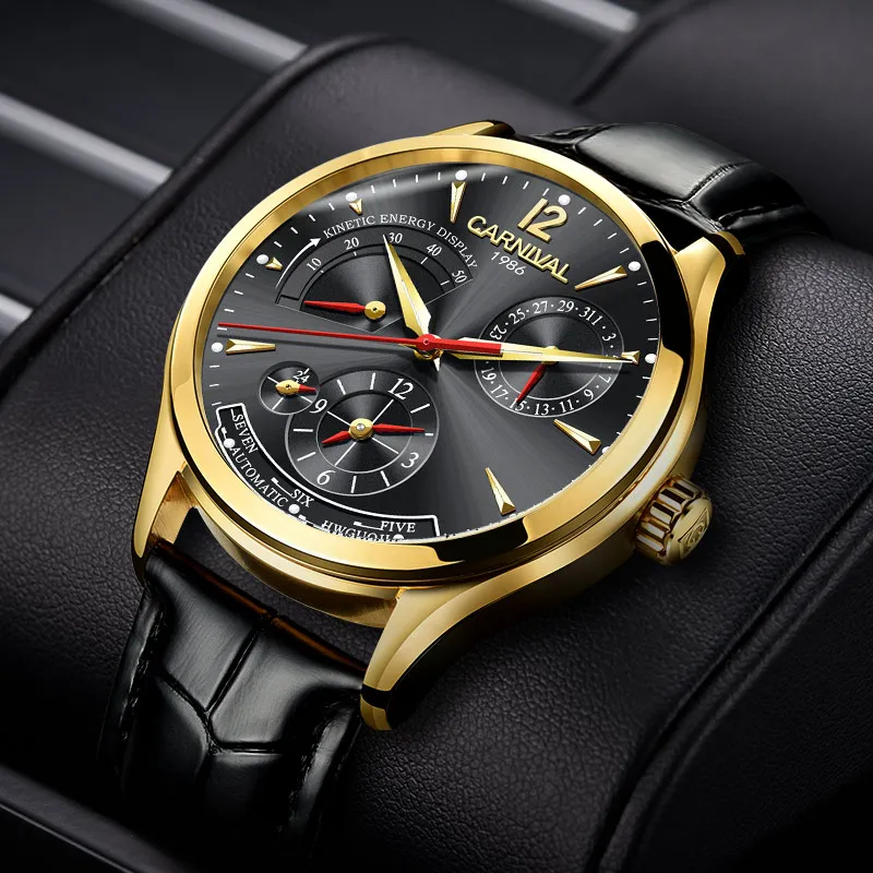 Mechanical Watches Men CARNIVAL Kinetic Energy Dual Time Display Sports Automatic Waterproof mechanical watch