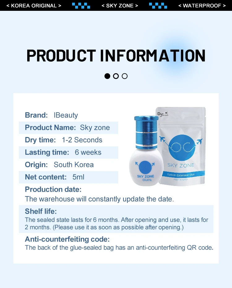 Sky Zone Eyelash Extensions Glue 5g Professional Korea Sky False Lash Glue with Sealed Bag Makeup Tools Shop Supplies