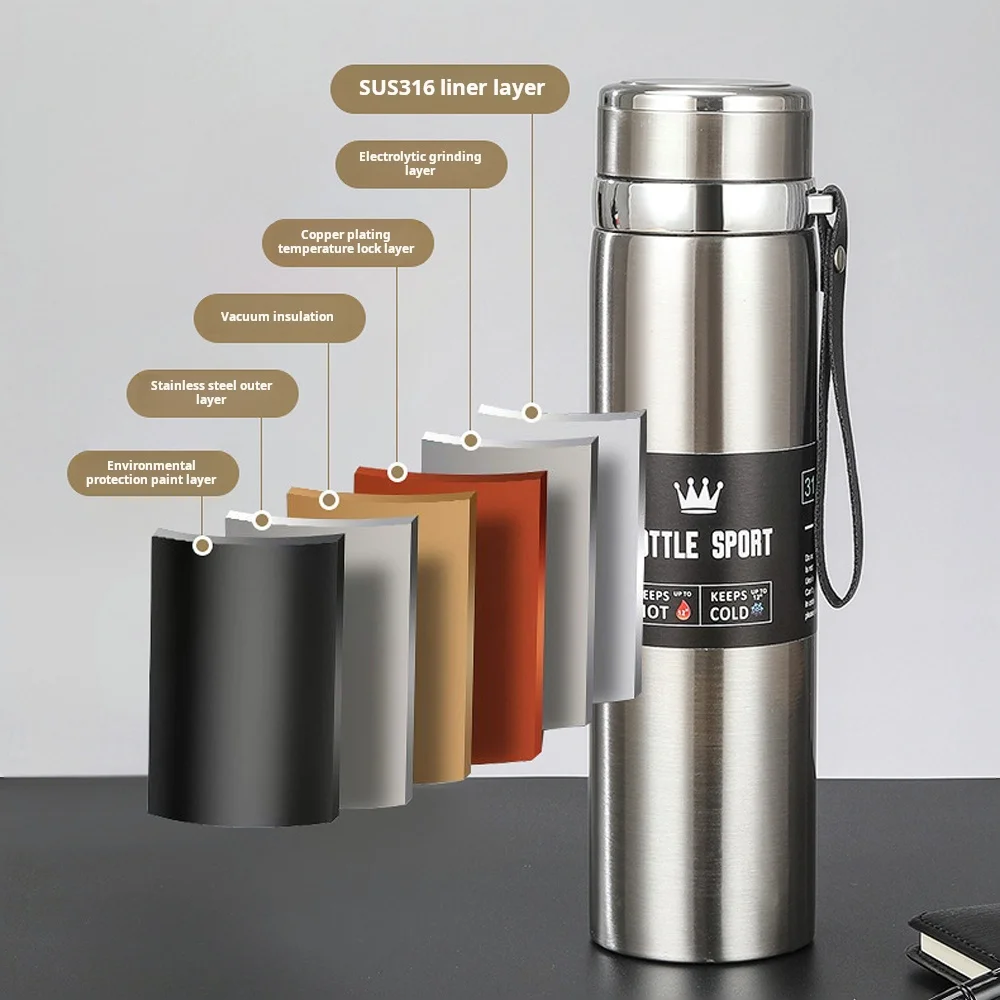 Stainless Steel Insulated Mug Outdoor Car Travel Mug Large Capacity Thermos Double Layer Stainless Steel Water Bottle 1000ml