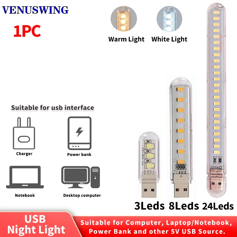 1PC Mini Portable LED Light Eye Protection Reading Book Night Light 3/8/24Leds Lights Computer Mobile Power Laptop USB Plug Lamp