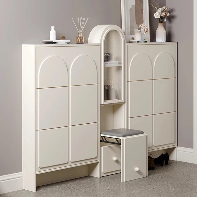 

Seat Luxury Shoes Rack Closet Ultra Thin Expandable White Shoe Cabinets Space Saving Entryway Zapatera Living Room Furniture