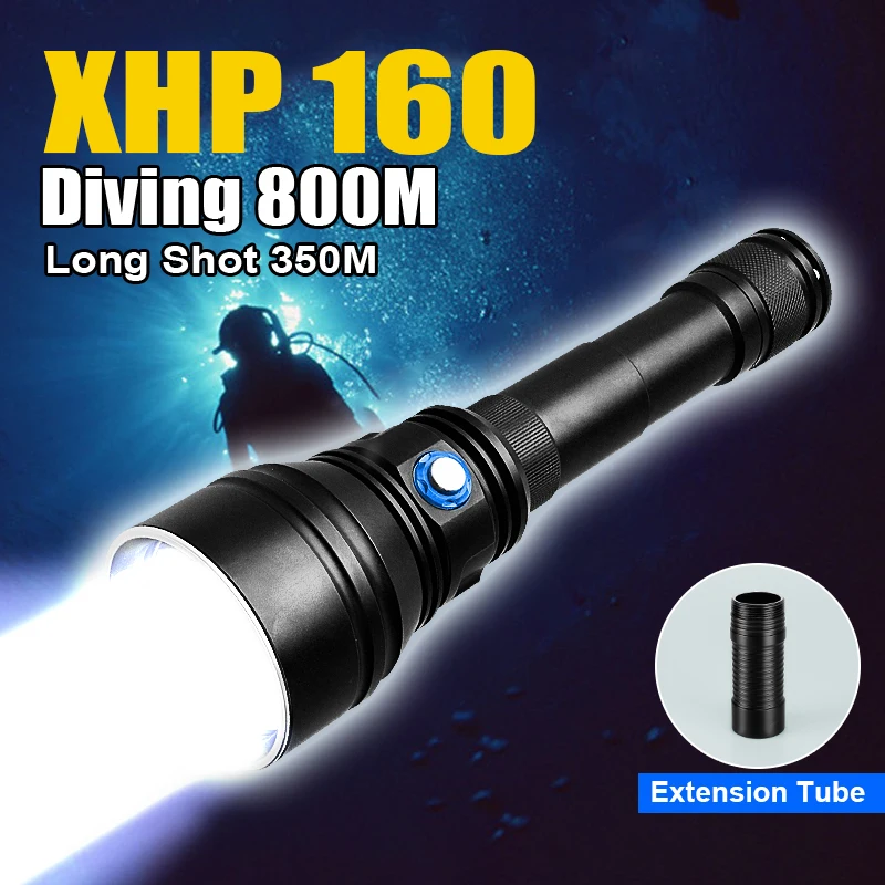 

XHP160 Diving LED Flashlight Professional Underwater800m Rechargeable Outdoor Lantern Waterproof 4Modes Lamp Torch18650 or 26650