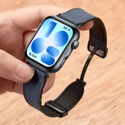Premium Leather and Sports Silicone Strap with Magnetic Buckle - Elegant Wristband Bracelet for Huawei Watch Fit 4 - 5 (Midnight Blue)