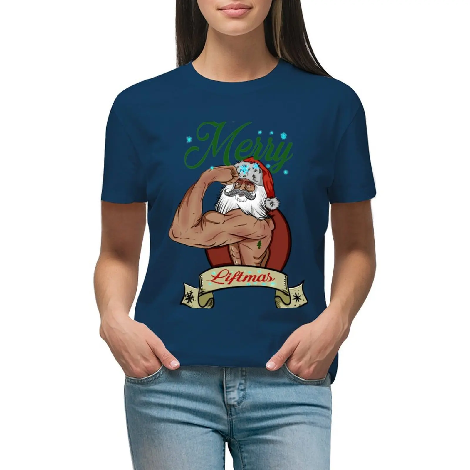 

Merry liftmas santa T-shirt summer tops funny Women clothing
