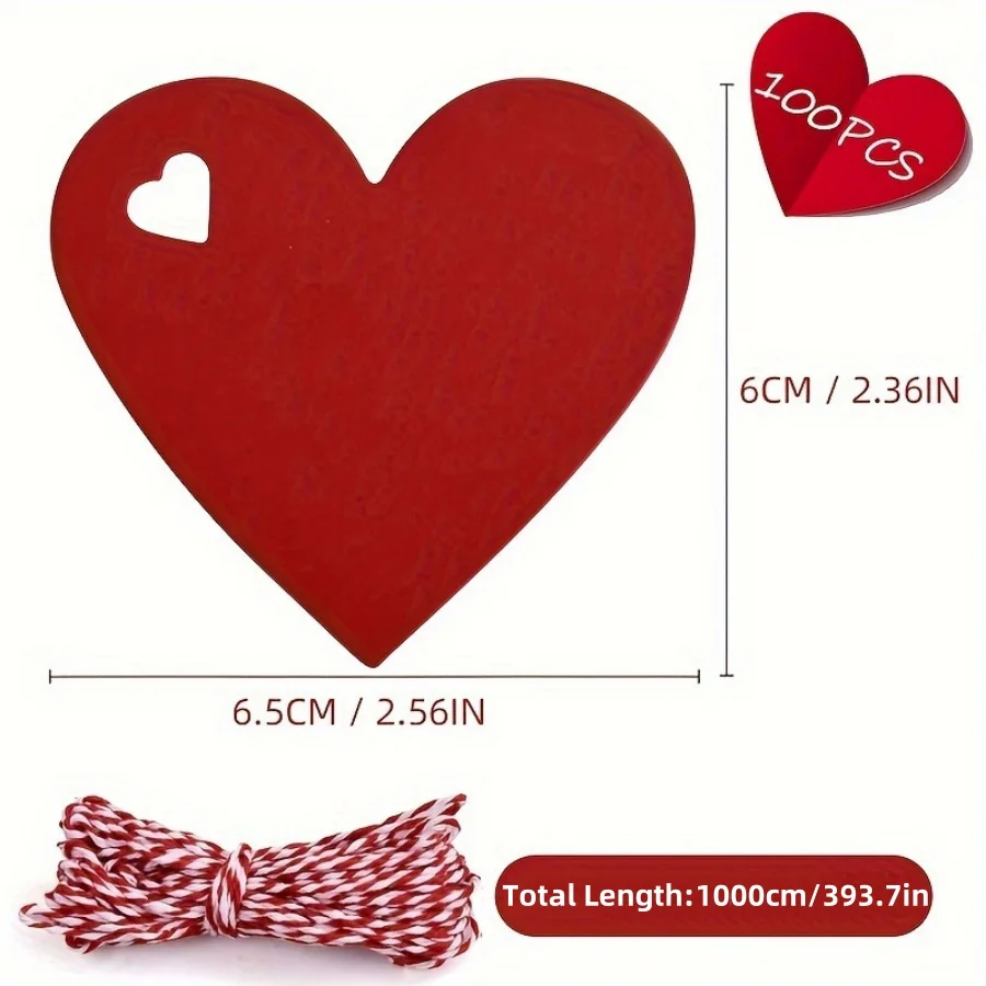 100pcs/pack Valentine's Day Love Tag Birthday Anniversary Heart Hole Tag Gift Bag Packaging Label Decoration Hanging party photo props halloween decoration props wooden ornament