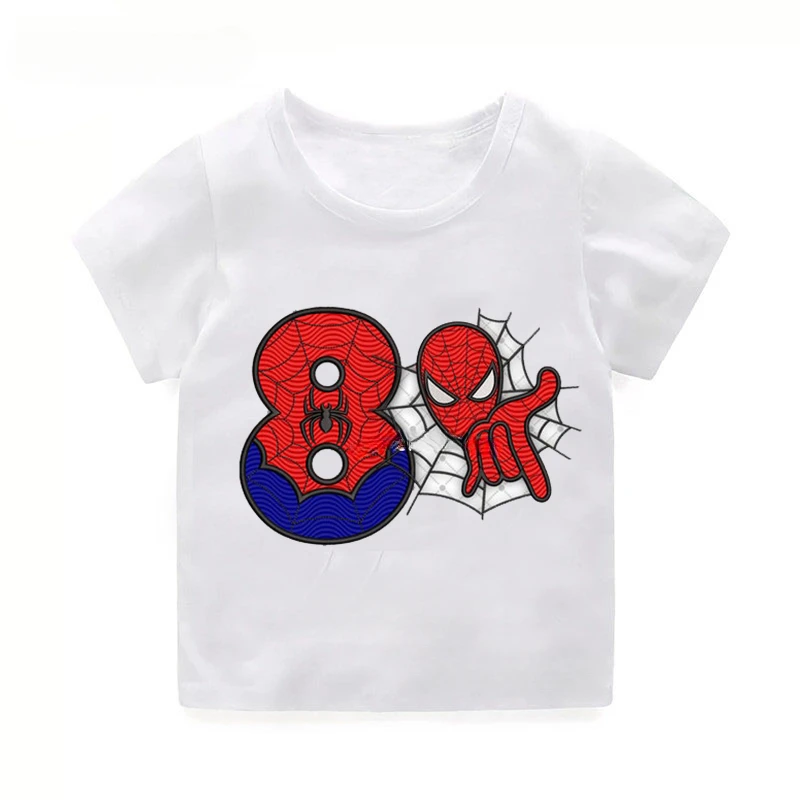 thumbnail image 1 of Camiseta de algodón de manga corta para niños, nueva camiseta de SpiderMan para cumpleaños de niñas de 2, 3, 4, 5, 6, 7 y 8 años, camiseta para bebé de SpiderMan, ropa para niños, 1 of 5